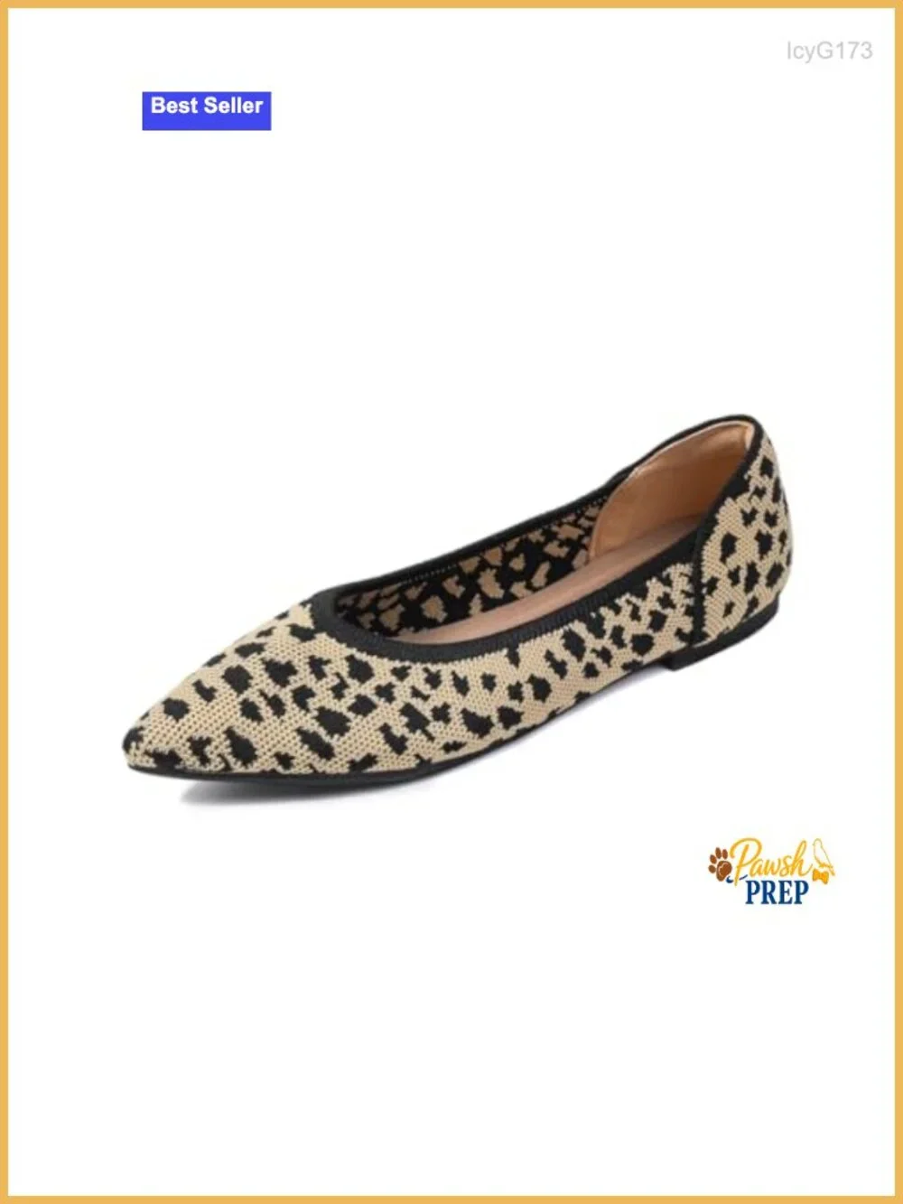 Pointed Toe Knit Ballet Flats Memory Foam Cushioned Slip On Dressy Leopard